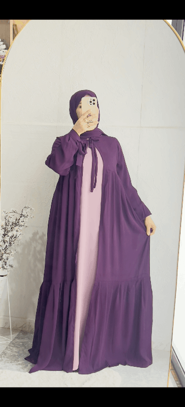 طقم عباية فخم بثلاث قطع – أناقة راقية في كل لون